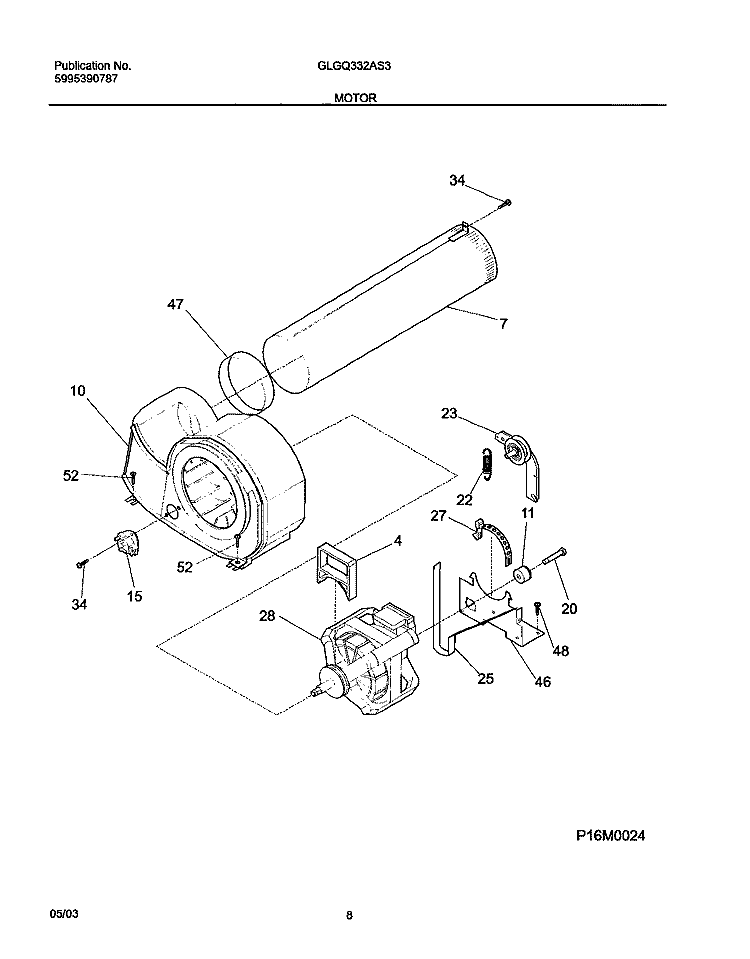 MOTOR Diagram and Parts List for GLGQ332AS3  Frigidaire Dryer