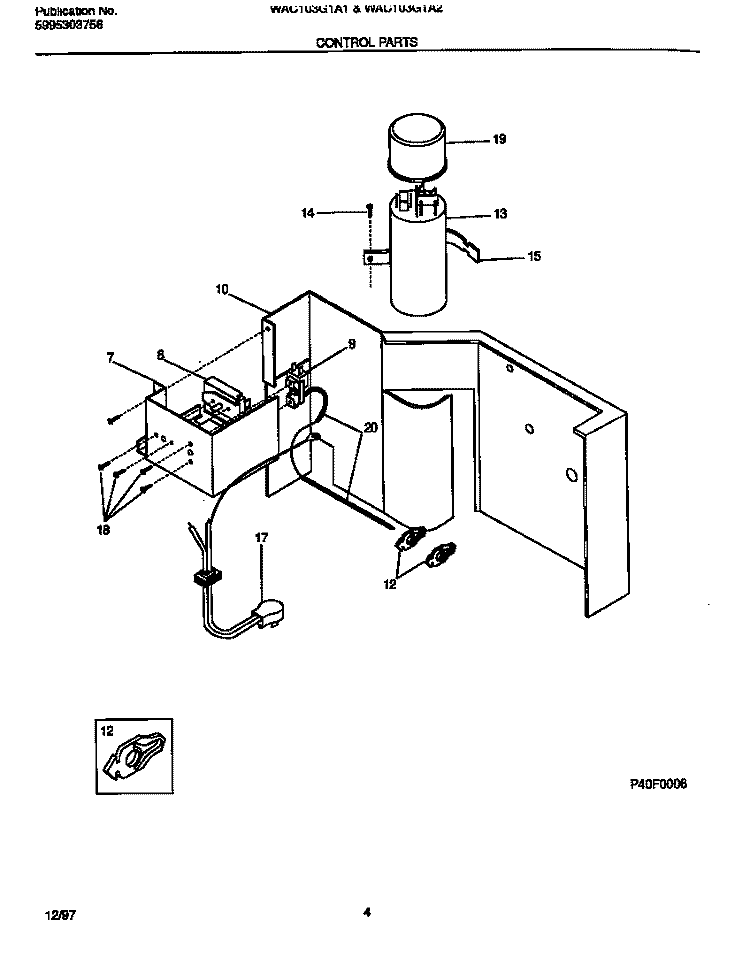 CONTROL PARTS Diagram and Parts List for WAC103G1A1  Frigidaire Air Conditioner