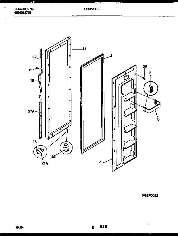 FREEZER DOOR PARTS Diagram and Parts List for FRS22PRBW0  Frigidaire Refrigerator