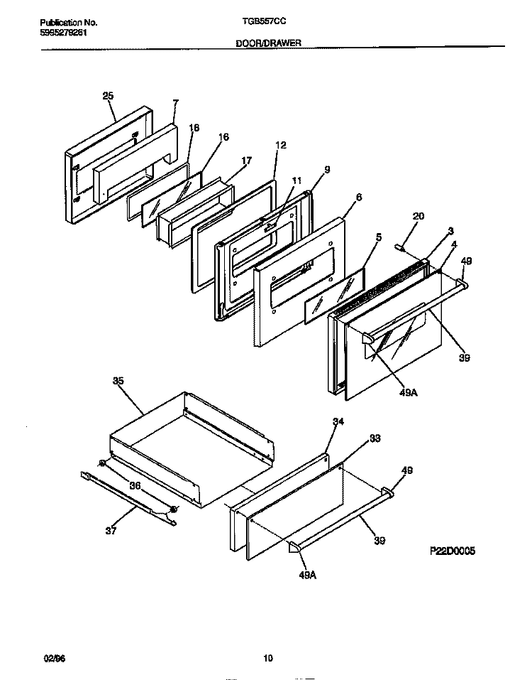 DOOR / DRAWER Diagram and Parts List for TGB557CCS2  Tappan Wall Oven