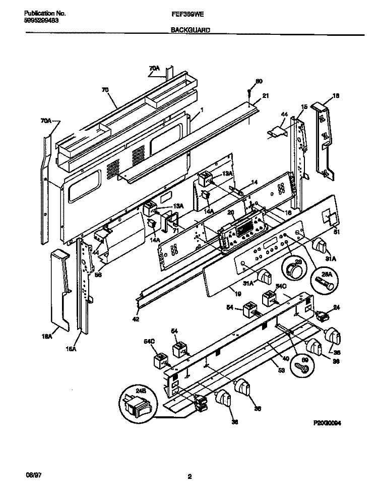 BACKGUARD Diagram and Parts List for FEF389WECE  Frigidaire Range