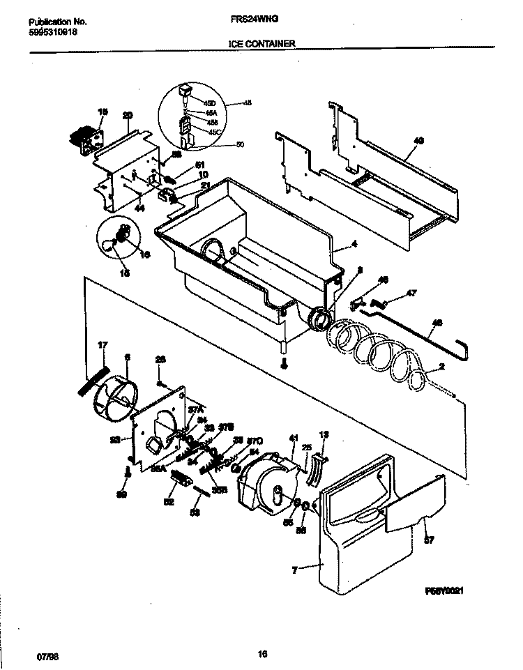 ICE CONTAINER Diagram and Parts List for FRS24WNGW0  Frigidaire Refrigerator