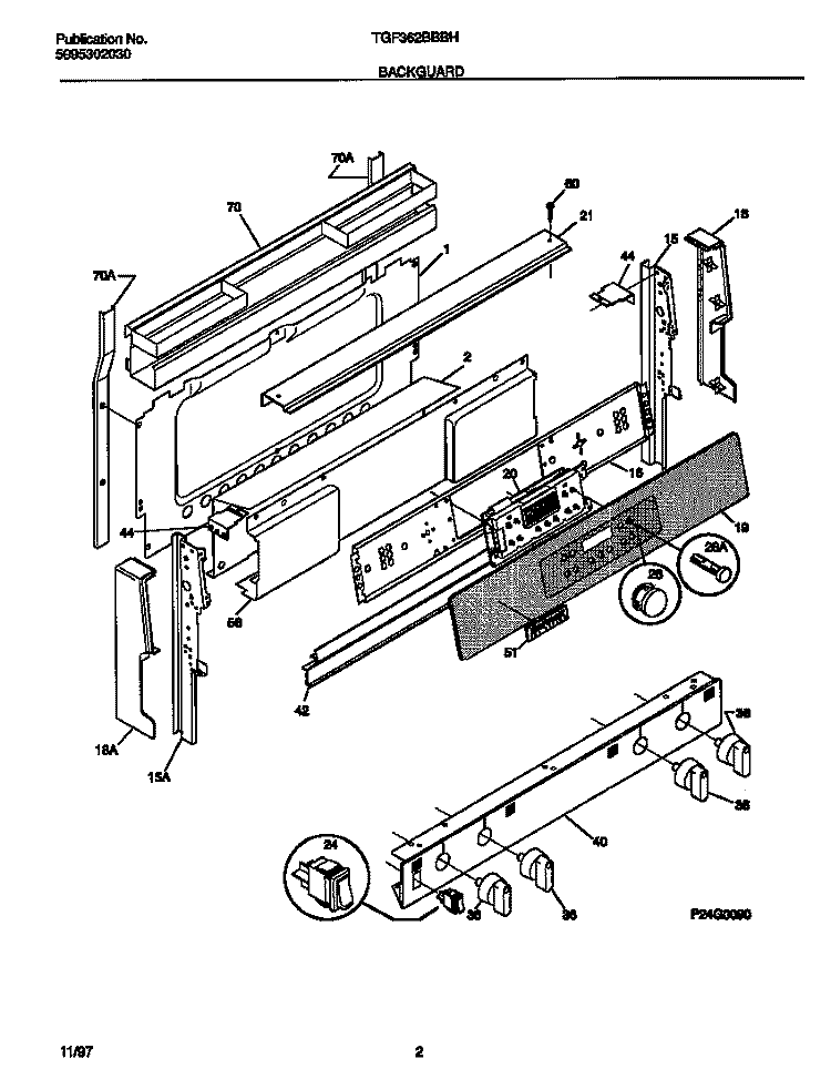 BACKGUARD Diagram and Parts List for TGF362BBBH  Tappan Range