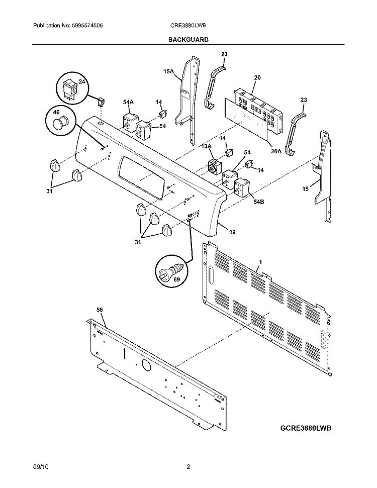 BACKGUARD Diagram and Parts List for CRE3880LWB  Crosley Range