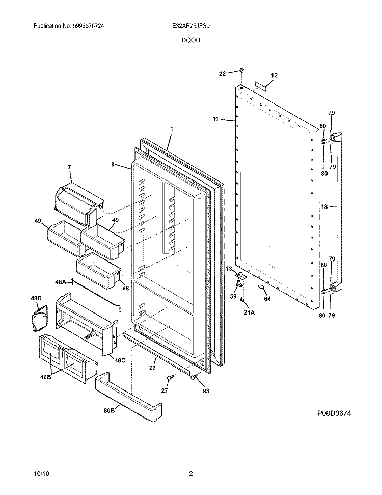 DOOR Diagram and Parts List for E32AR75JPS0  Electrolux Refrigerator
