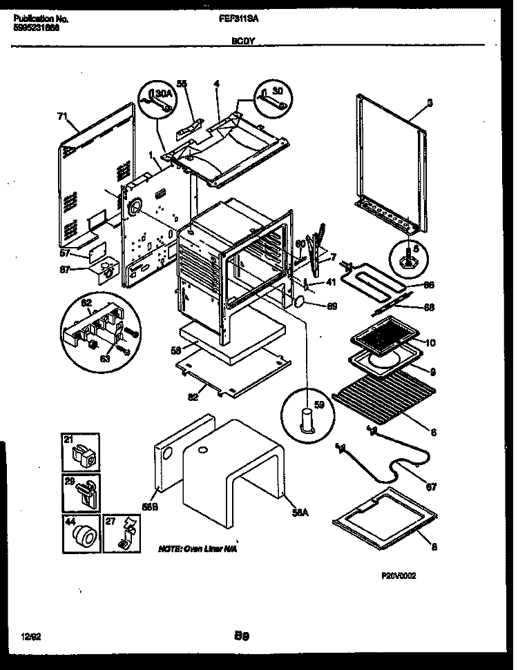 BODY PARTS Diagram and Parts List for FEF311SAWA  Frigidaire Range