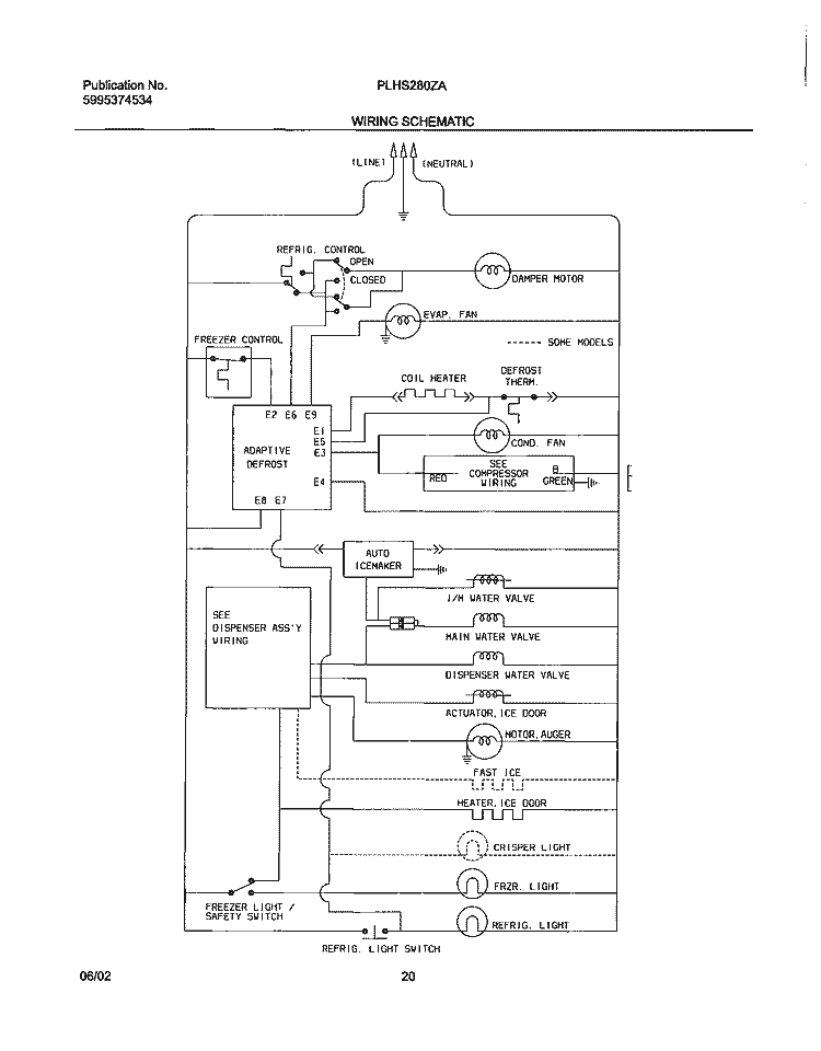 WIRING SCHEMATIC Diagram and Parts List for PLHS280ZAB3  Frigidaire Refrigerator