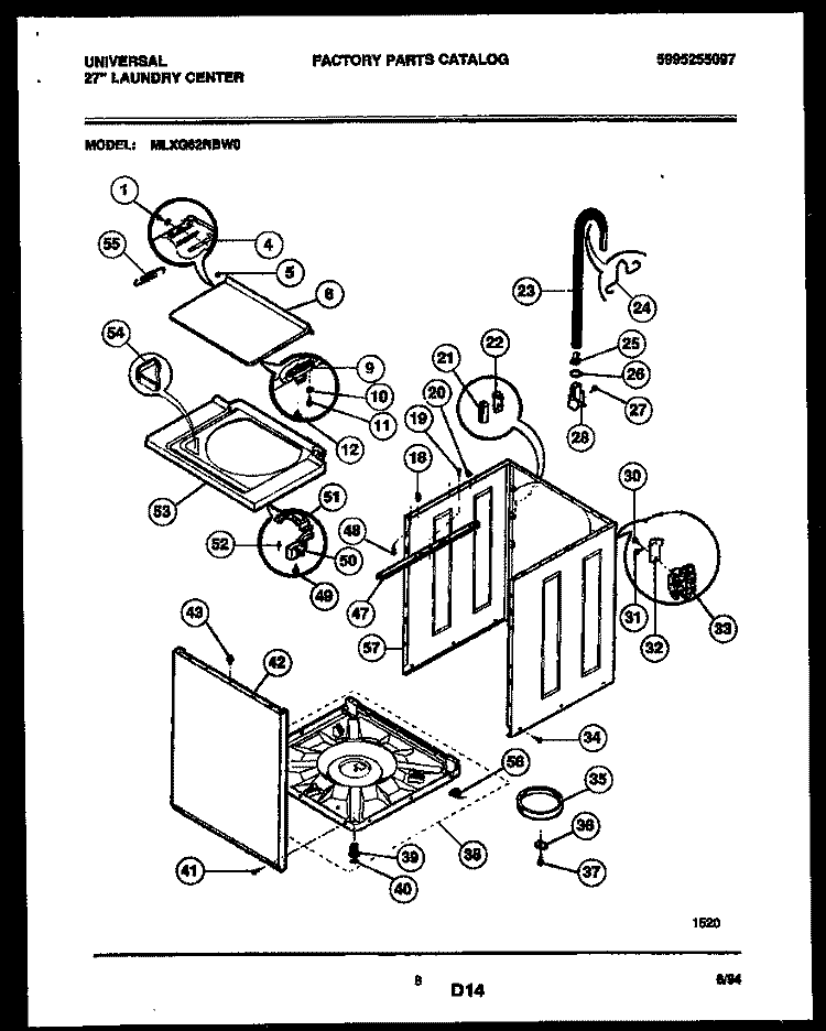 CABINET PARTS Diagram and Parts List for MLXG62RBD0  Frigidaire Washer Dryer Combo