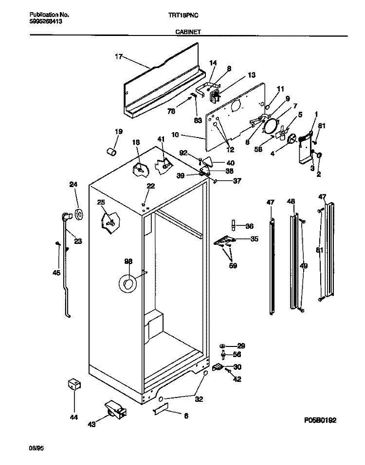 CABINET Diagram and Parts List for TRT18PNCW0  Tappan Refrigerator