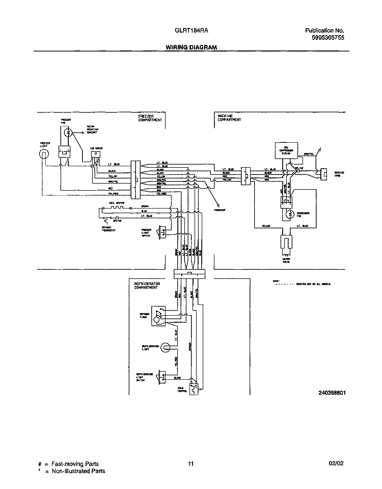 WIRING DIAGRAM Diagram and Parts List for GLRT184RAB3  Frigidaire Refrigerator