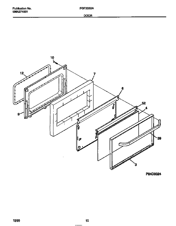 DOOR Diagram and Parts List for FGF333SADC  Frigidaire Range