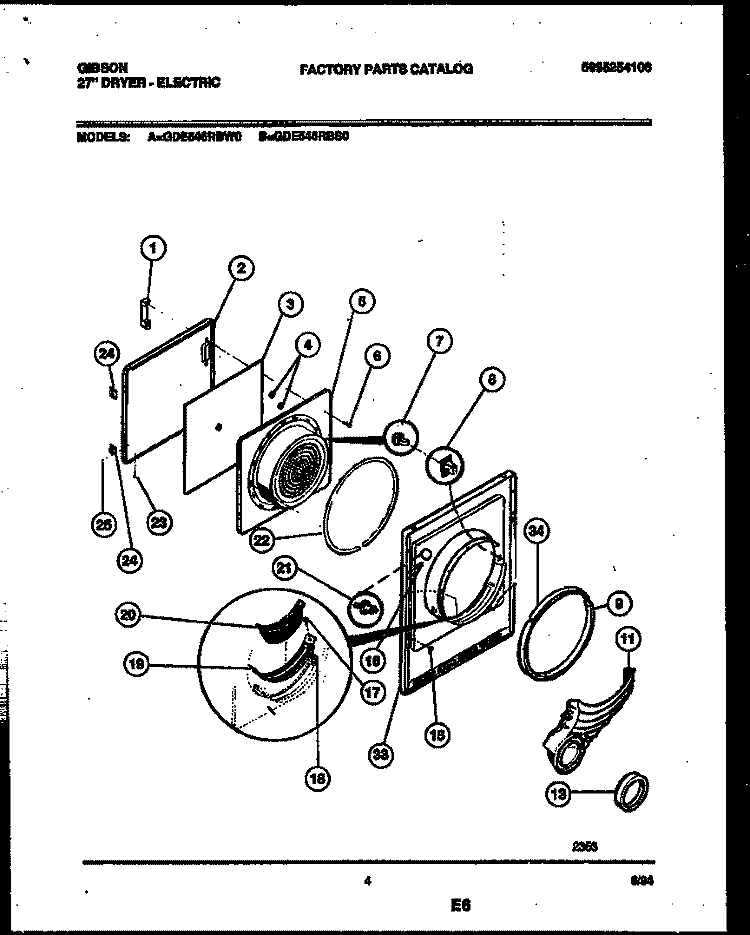 DOOR PARTS Diagram and Parts List for GDE546RBW0  Gibson Dryer