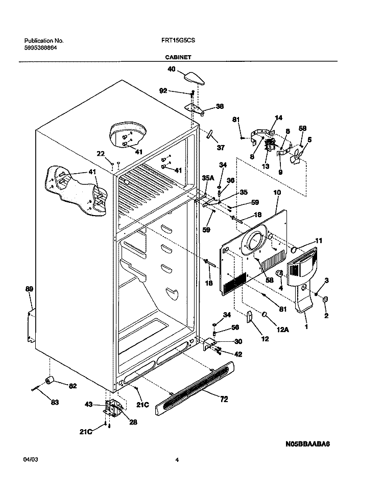 CABINET Diagram and Parts List for FRT15G5CSB0  Frigidaire Refrigerator