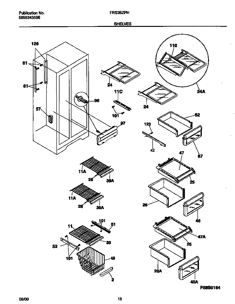 SHELVES Diagram and Parts List for FRS26ZPHD3  Frigidaire Refrigerator