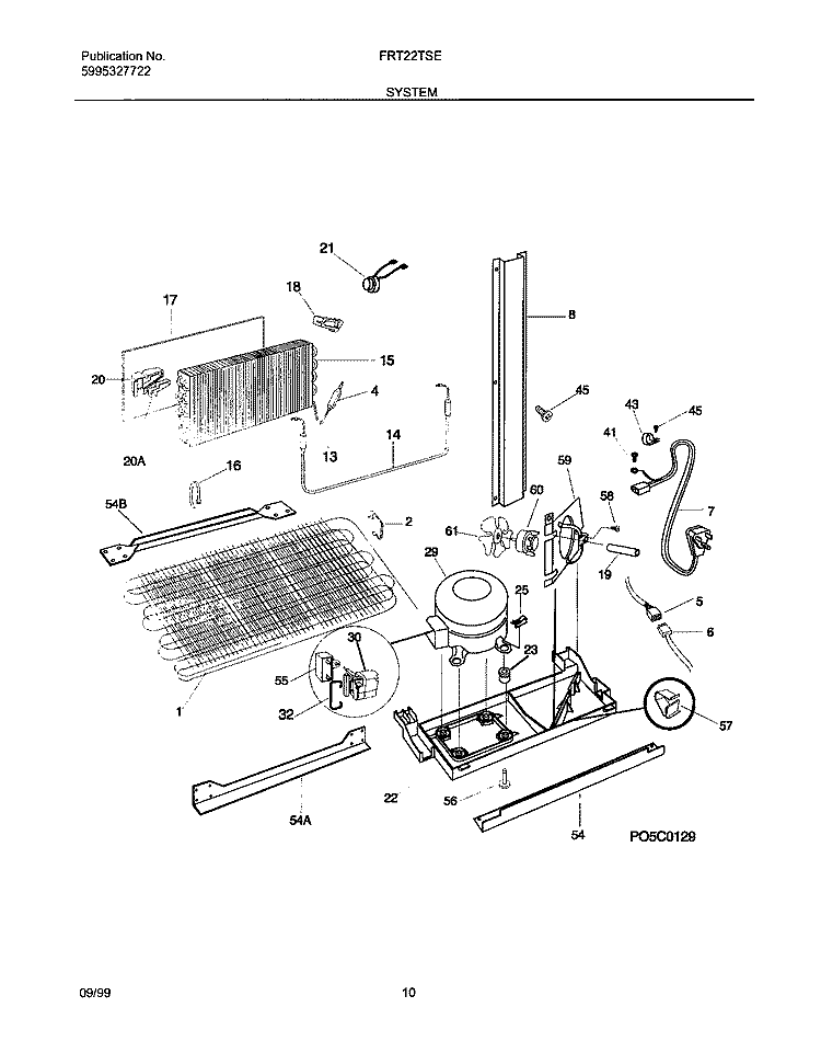 SYSTEM Diagram and Parts List for FRT22TSEK5  Frigidaire Refrigerator