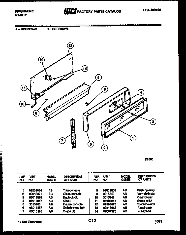 CONTROL PANEL Diagram and Parts List for GCG32CL3  Frigidaire Range