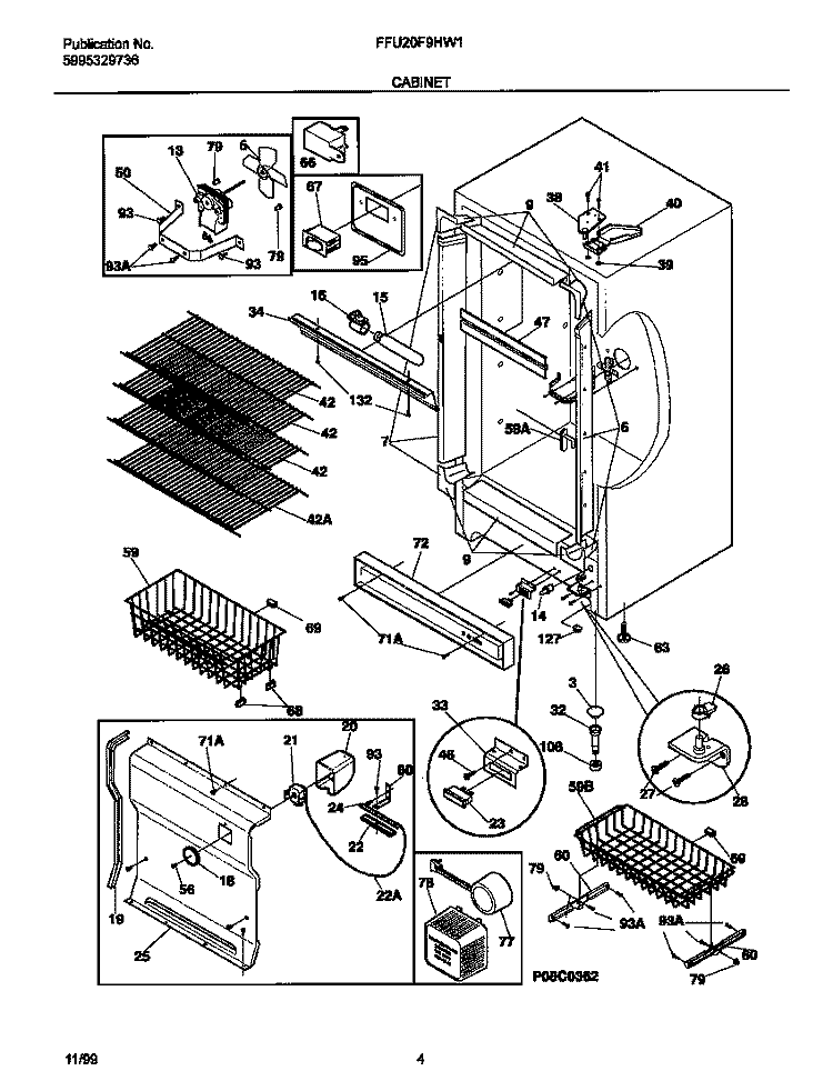 CABINET Diagram and Parts List for FFU20F9HW1  Frigidaire Freezer