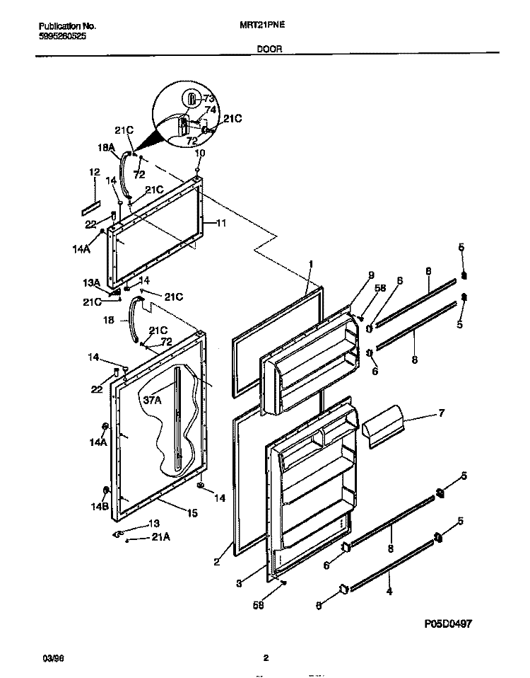 DOOR Diagram and Parts List for MRT21PNED0  Frigidaire Refrigerator