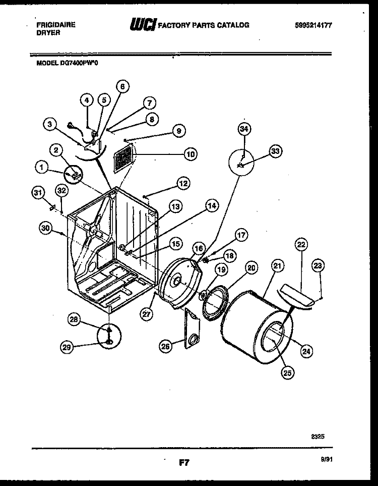 CABINET AND COMPONENT PARTS Diagram and Parts List for DG7400PW0  Frigidaire Dryer