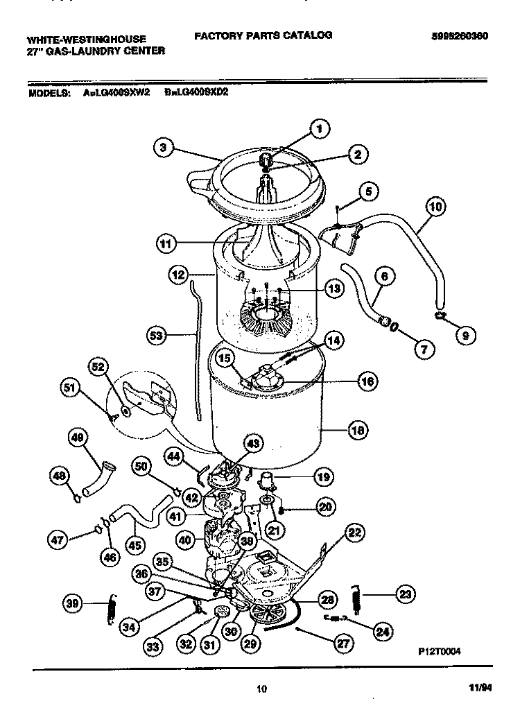 WASHER - TUBS, HOSES, MOTOR Diagram and Parts List for LG400SXD2  Frigidaire Washer Dryer Combo