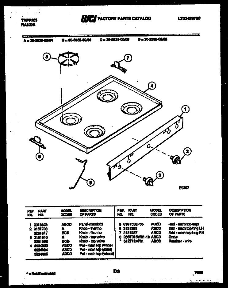 COOKTOP PARTS Diagram and Parts List for 30-2538-66-05  Tappan Range