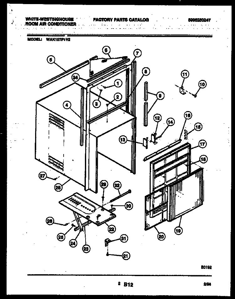 CABINET PARTS Diagram and Parts List for WAK107P1V2  Frigidaire Air Conditioner