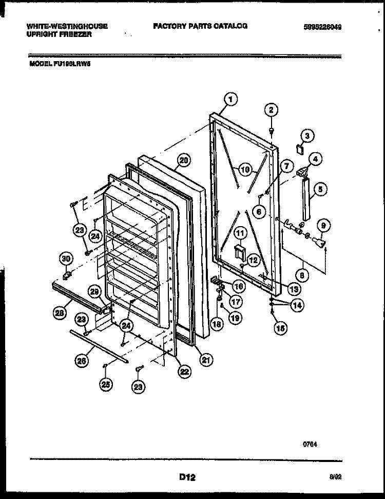 DOOR PARTS Diagram and Parts List for FU196LRW5  Frigidaire Freezer
