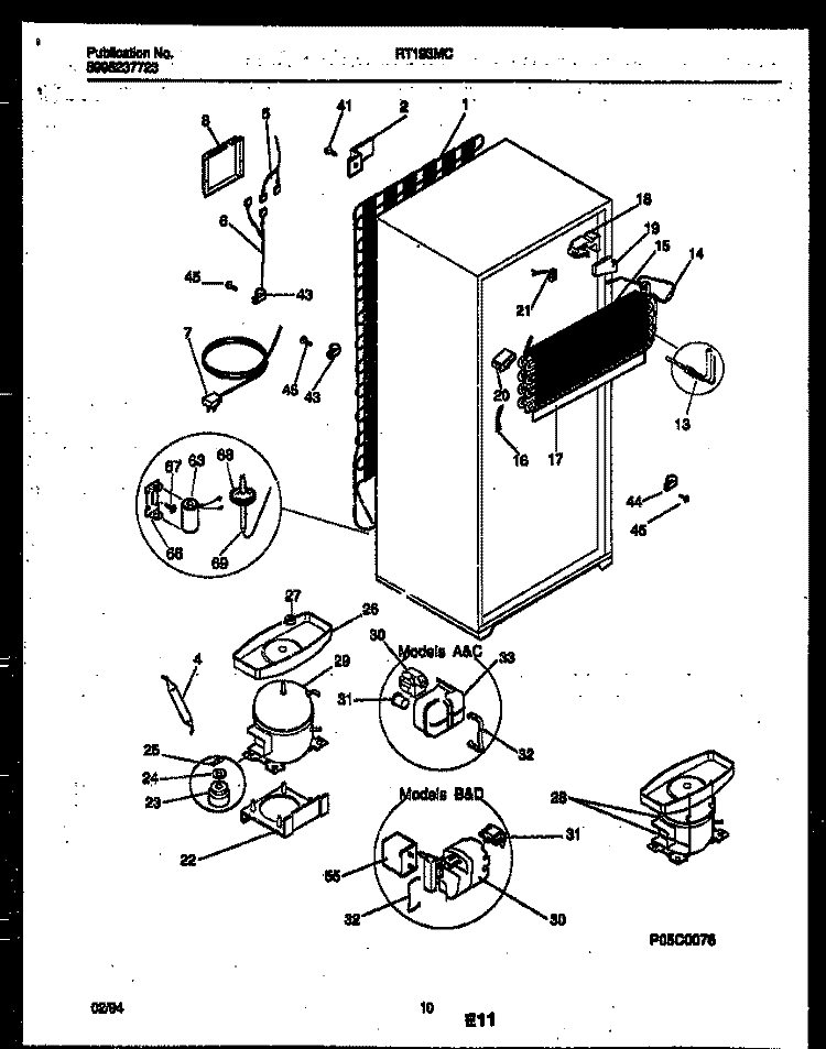 SYSTEM AND AUTOMATIC DEFROST PARTS Diagram and Parts List for RT193MCW3  Frigidaire Refrigerator