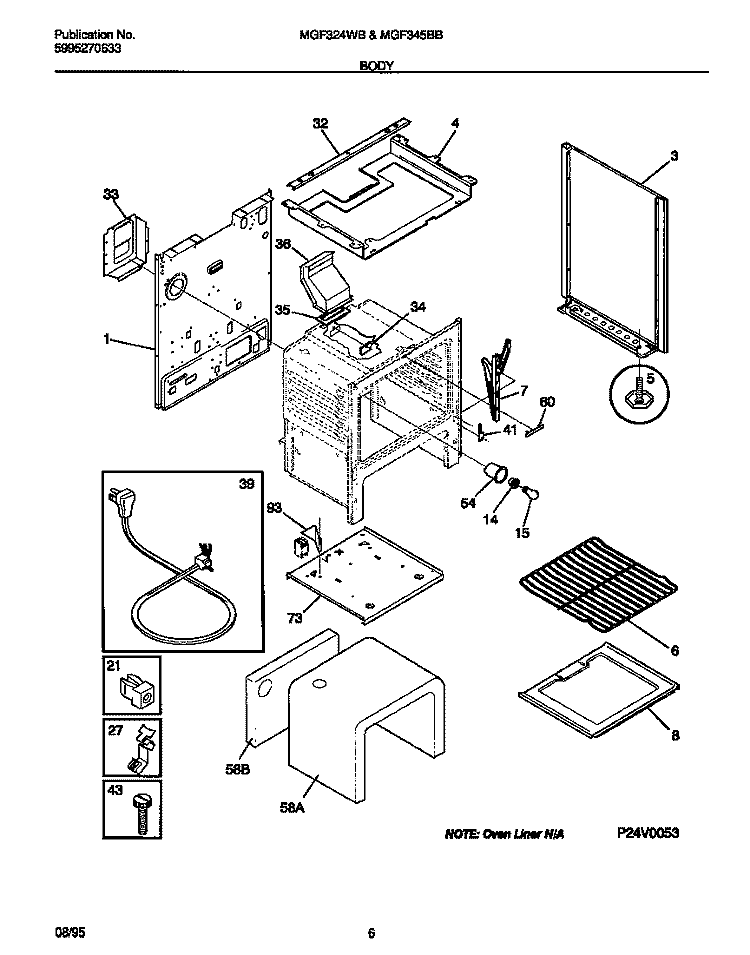 BODY Diagram and Parts List for MGF324WBSC  Frigidaire Range