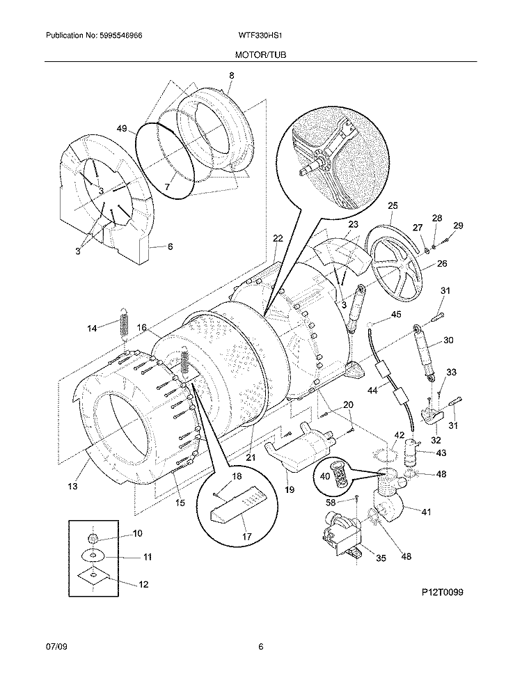 MOTOR/TUB Diagram and Parts List for WTF330HS1  Westinghouse Washer