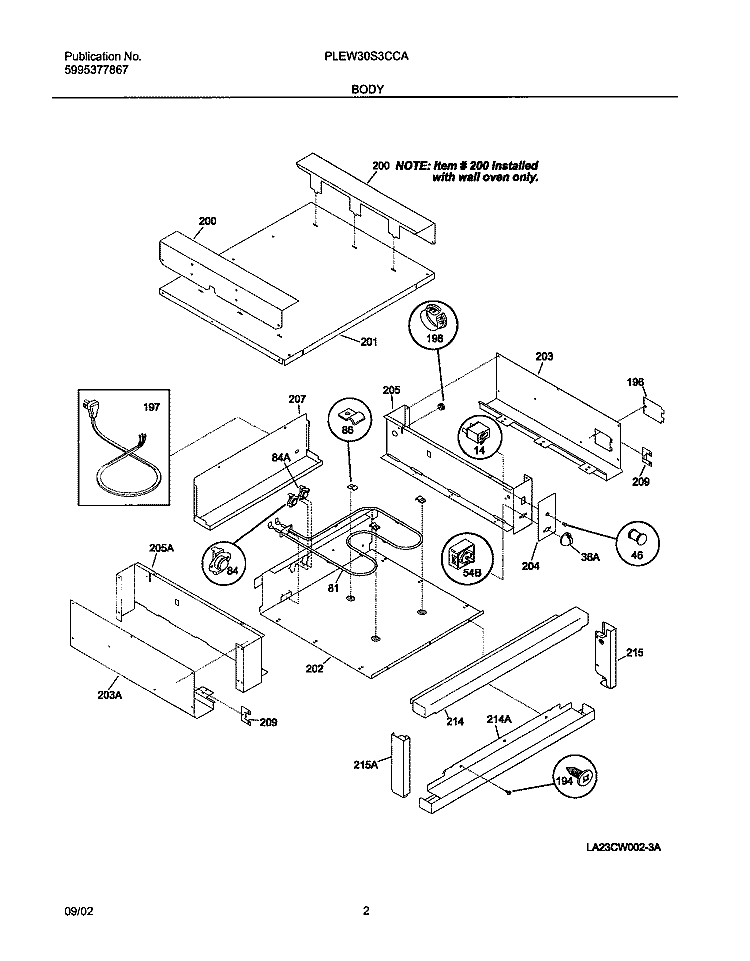 BODY Diagram and Parts List for PLEW30S3CCA  Frigidaire Warming Drawer