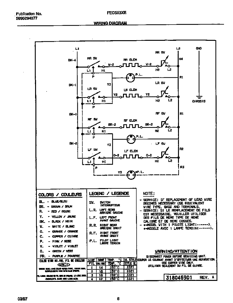 WIRING DIAGRAM Diagram and Parts List for FEC3X5XEBB  Frigidaire Cooktop