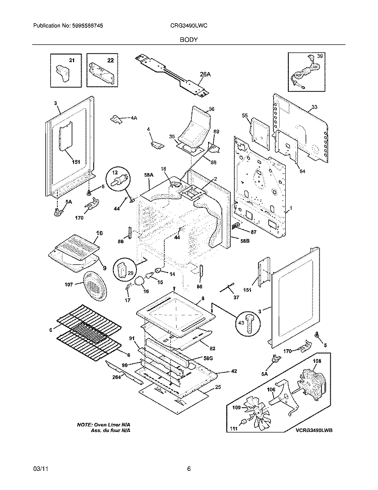 BODY Diagram and Parts List for CRG3490LWC  Crosley Range