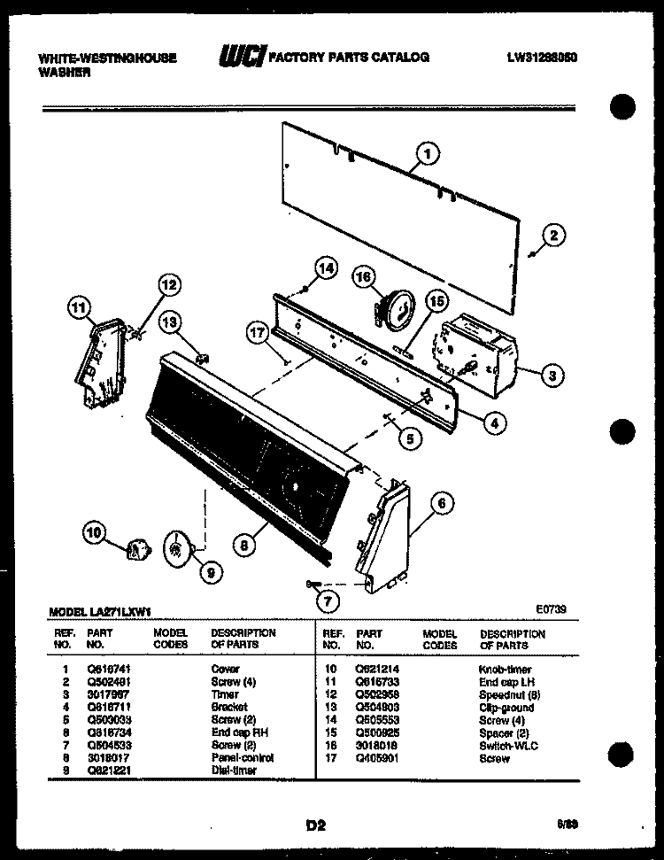 CONSOLE AND CONTROL PARTS Diagram and Parts List for LA800JXH5  Frigidaire Washer