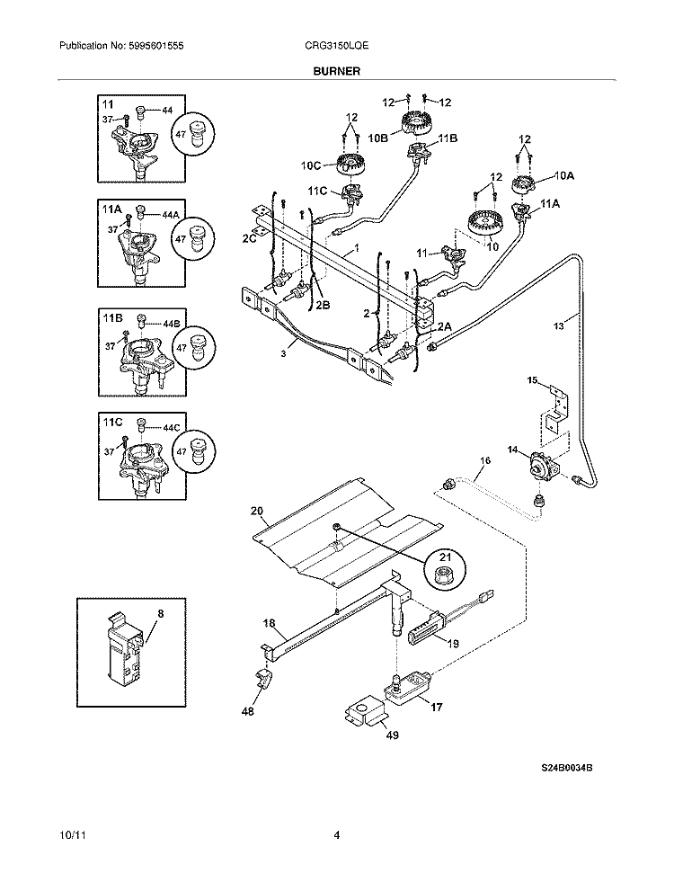 BURNER Diagram and Parts List for CRG3150LQE  Crosley Range