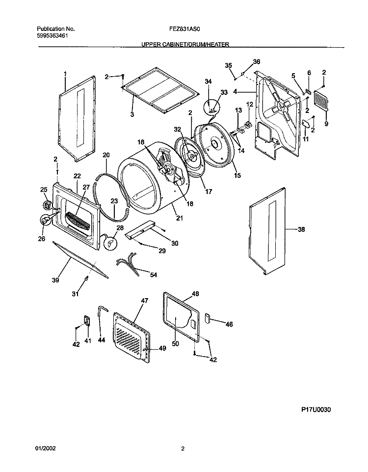 DRY CAB, DRM, HTR Diagram and Parts List for FEZ831AS0  Frigidaire Washer Dryer Combo
