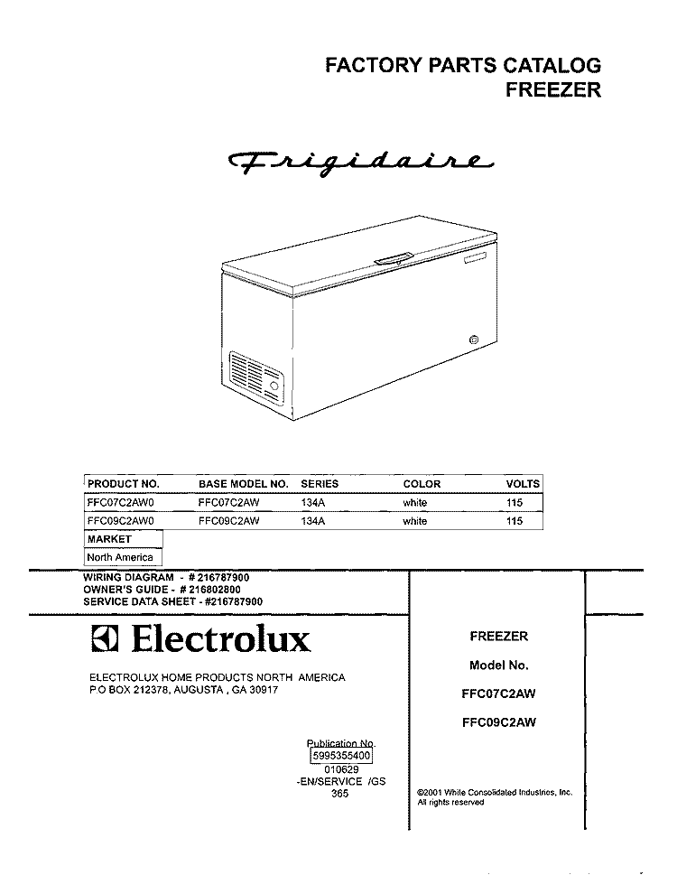 COVER Diagram and Parts List for FFC07C2AW0  Frigidaire Freezer
