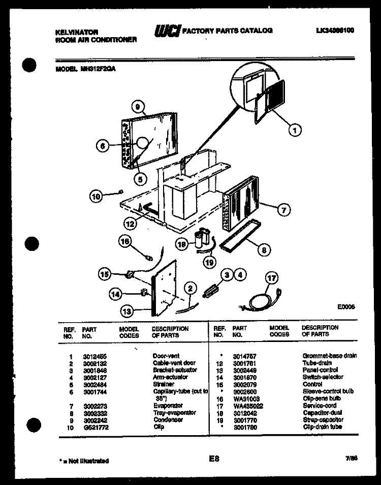ELECTRICAL PARTS Diagram and Parts List for MH312F2QA  Kelvinator Air Conditioner