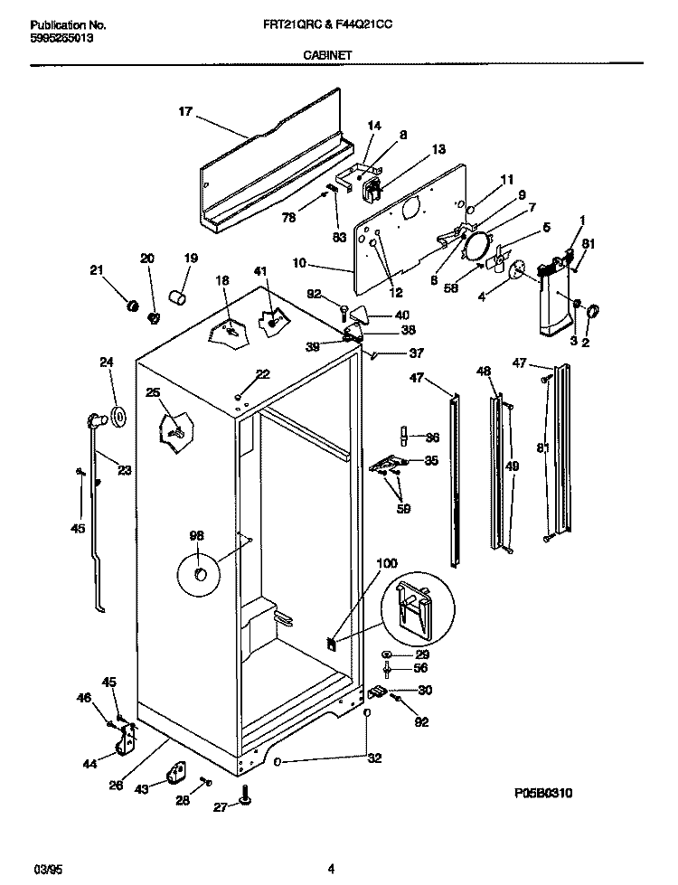 CABINET Diagram and Parts List for F44Q21CCW0  Frigidaire Refrigerator