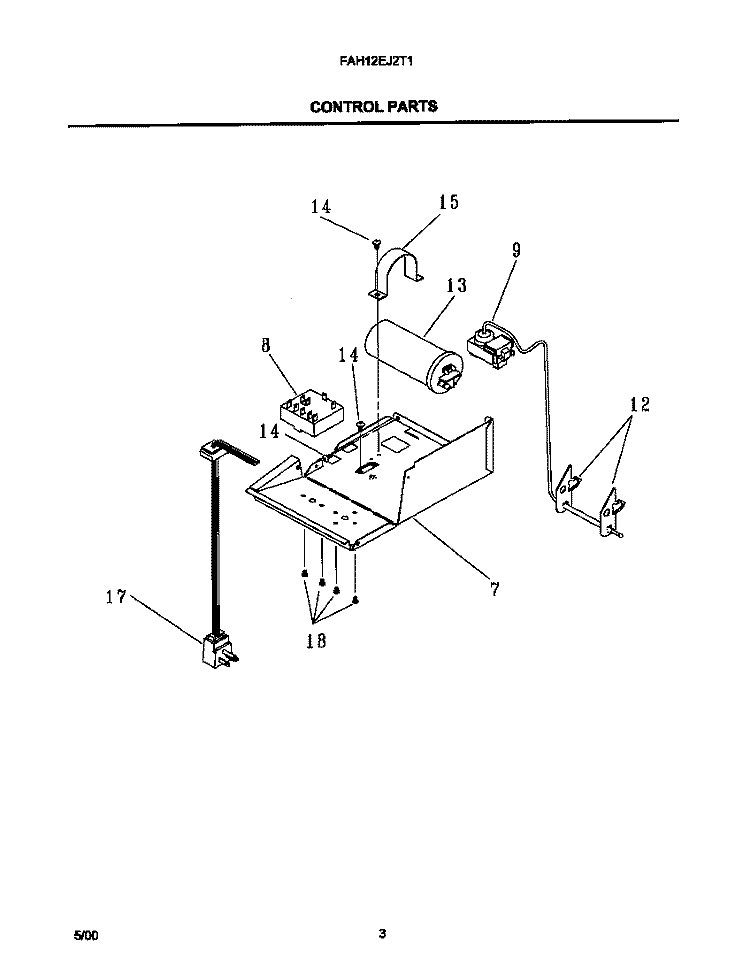 CONTROL PARTS Diagram and Parts List for FAH12EJ2T1  Frigidaire Air Conditioner