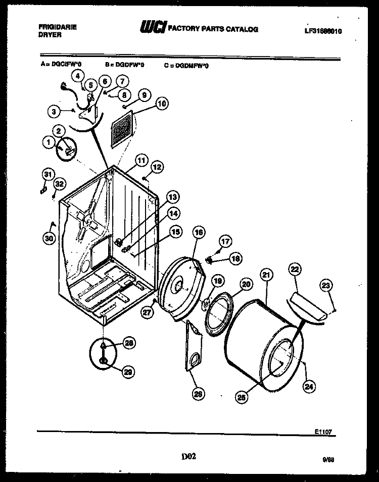 CABINET AND COMPONENT PARTS Diagram and Parts List for DGDFW0  Frigidaire Dryer
