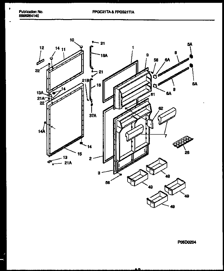 DOOR PARTS Diagram and Parts List for FPGC21TAL1  Frigidaire Refrigerator