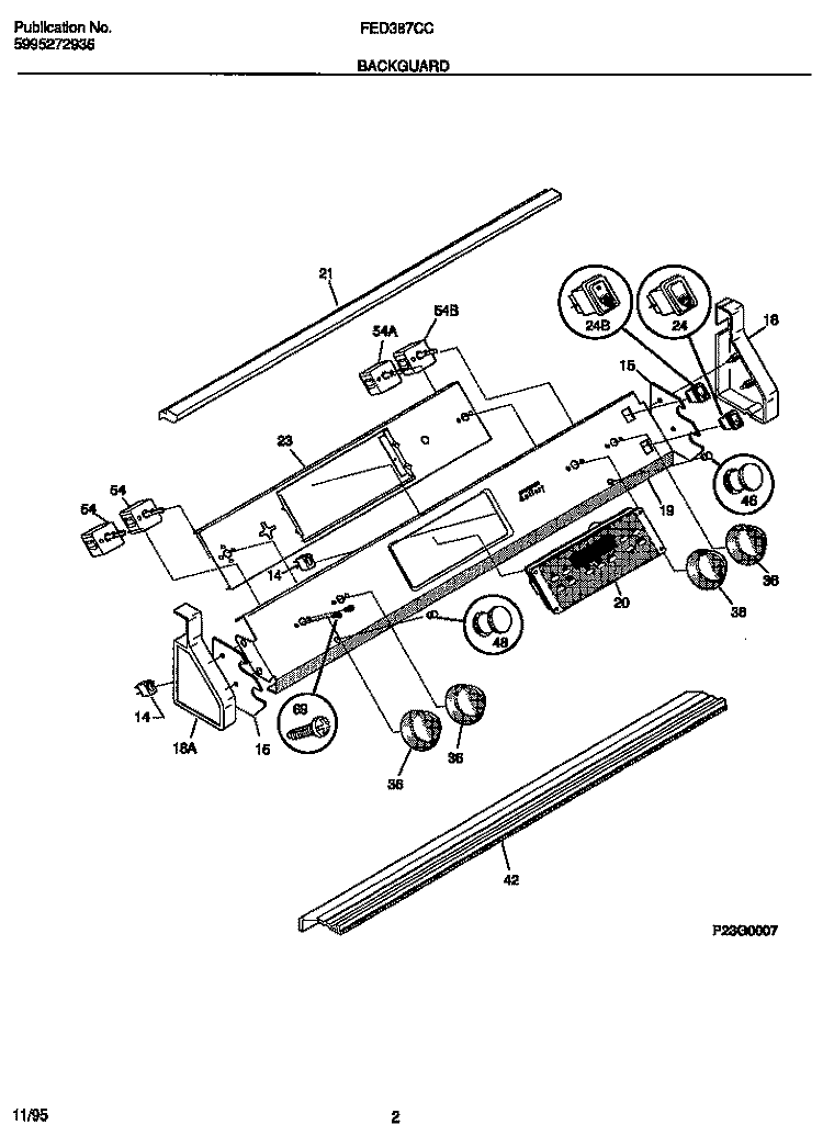 BACKGUARD Diagram and Parts List for FED387CCSA  Frigidaire Wall Oven