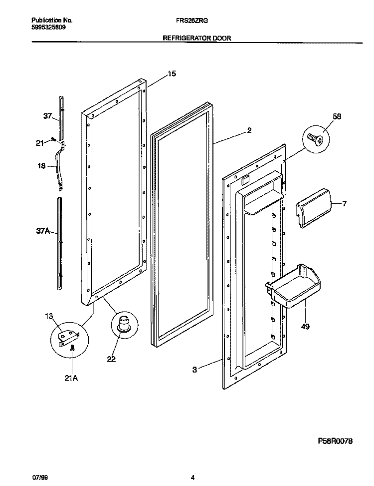 REFRIGERATOR DOOR Diagram and Parts List for FRS26ZRGB8  Frigidaire Refrigerator
