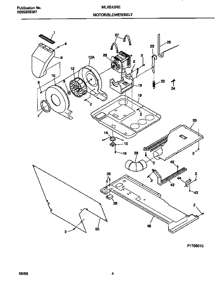 MOTOR / BLOWER / BELT Diagram and Parts List for MLXE42RED4  Frigidaire Washer Dryer Combo