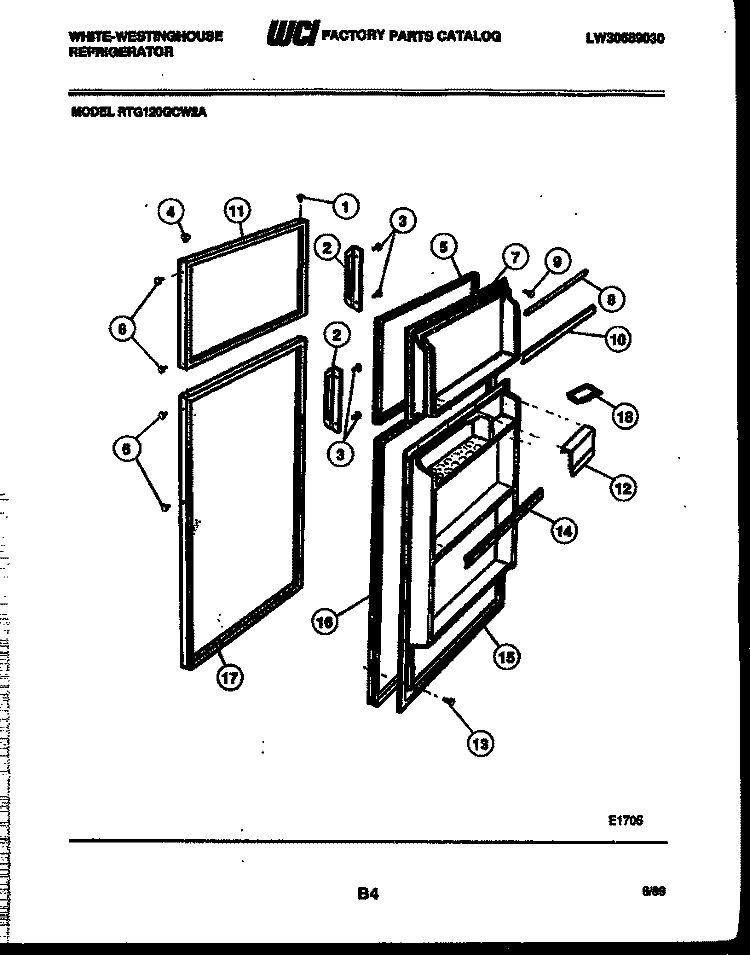 DOOR PARTS Diagram and Parts List for RTG120GCH2A  Frigidaire Refrigerator