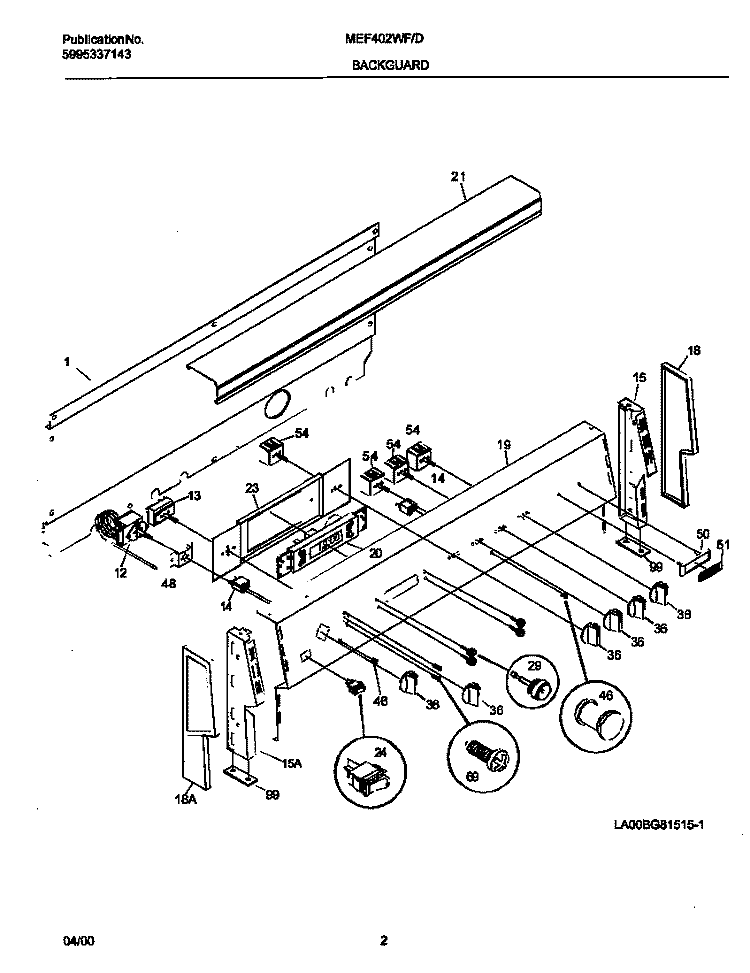 BACKGUARD Diagram and Parts List for MEF402WFW4  Frigidaire Range