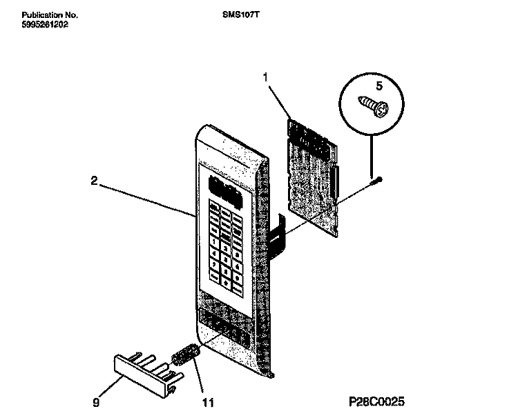 CONTROL PANEL Diagram and Parts List for SMS107T1B1  Tappan Microwave