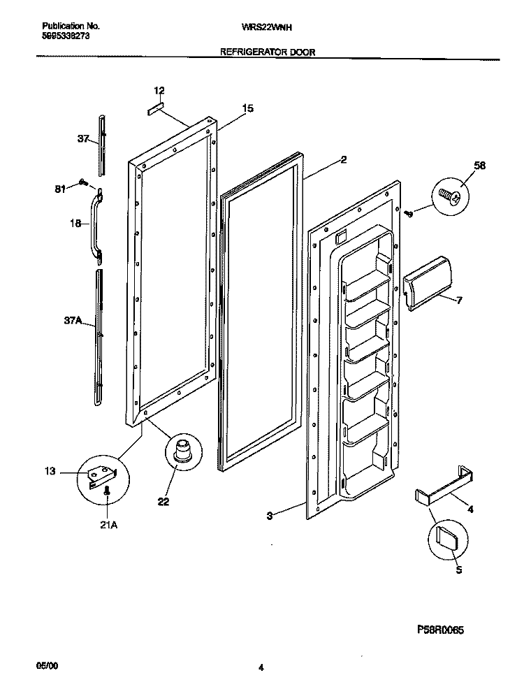 REFRIGERATOR DOOR Diagram and Parts List for WRS22WNHW4  Frigidaire Refrigerator
