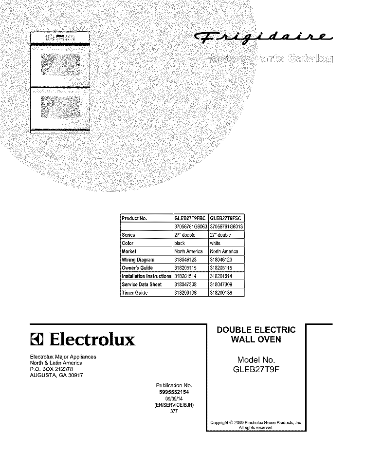 COVER Diagram and Parts List for GLEB27T9FSC  Frigidaire Wall Oven